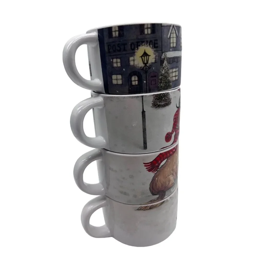 Pier 1 Holiday Christmas Mugs w Stand Basset Hounds Cats Bulldog